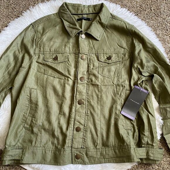 Tahari Olive Green Jacket New Snap Down Front Lyocell Womens Size XXL - Picture 3 of 8